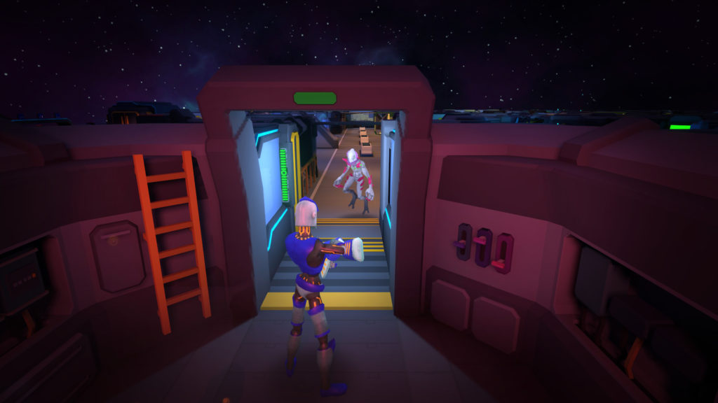 A player about to take on an alien.